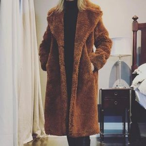 Avec Les Filles Long Teddy Coat Rust Brown